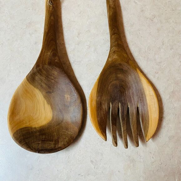 Vintage Hand-Carved Wooden Elephant Salad Spoon and Fork‎ Serving Set - Picture 5 of 8